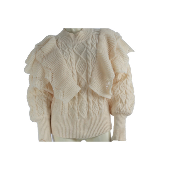 ENTRO Cream Ivory Ruffle Knit Sweater Women’s Size S Soft Pullover Cozy Top - Picture 3 of 11